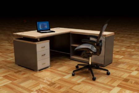 板式办公家具办公桌3D效果示意图