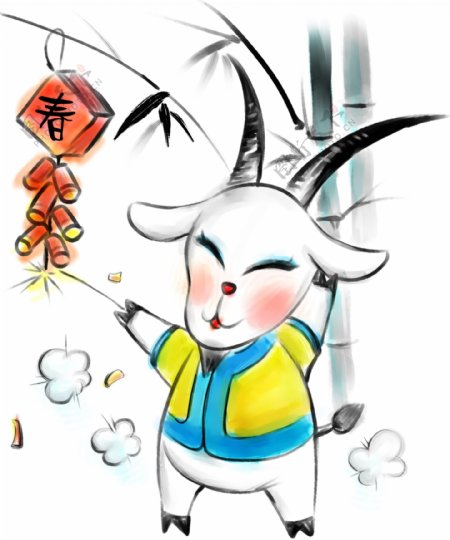 羊年春节水墨图片