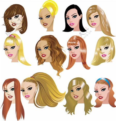 各种妇女的发型设计矢量图02