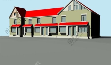 红顶别墅式建筑3D模型图