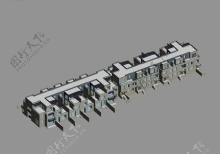 五连排别墅3D模型设计