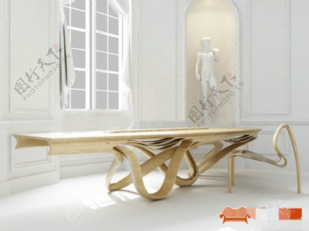 木质超现代桌子3D模型素材