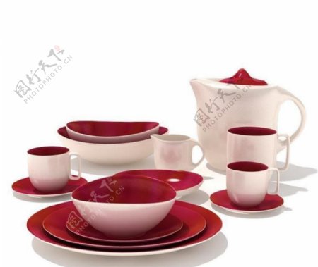 陶瓷碟子陶瓷碗茶壶杯子碟子054带贴图