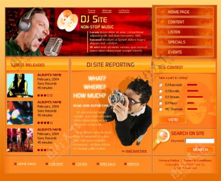 橙黄色DJ音乐网页模板