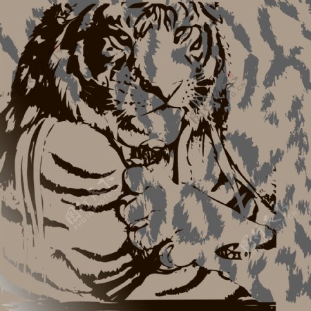 印花矢量图动物老虎豹纹色彩免费素材