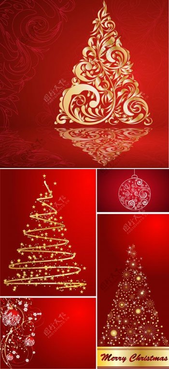 红色装饰圣诞树矢量素材
