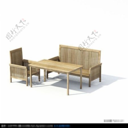 3D精致木制桌椅模型