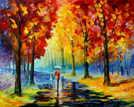 油画浪漫的秋天图片