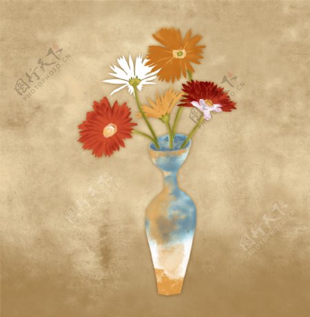 油画质感花瓶