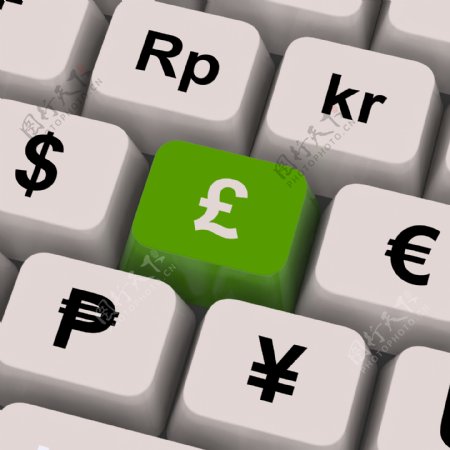 英镑兑换货币的电脑键盘显示