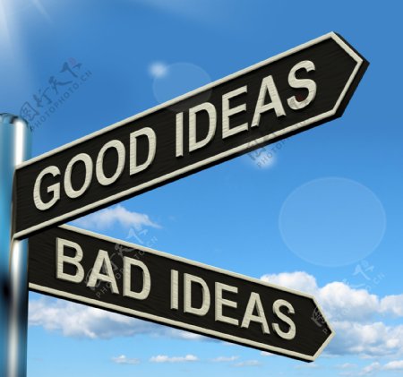 好的或坏的想法路标显示脑力激荡的判断或选择