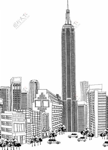 城市建筑线稿图图片