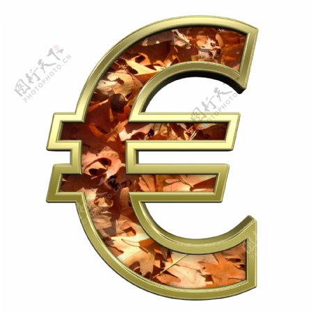 欧元符号从秋天的金色字母集