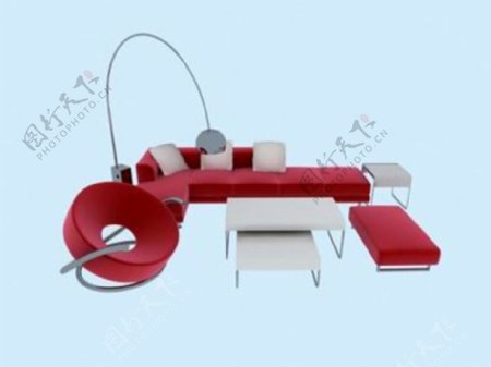 红色家具组合3D模型
