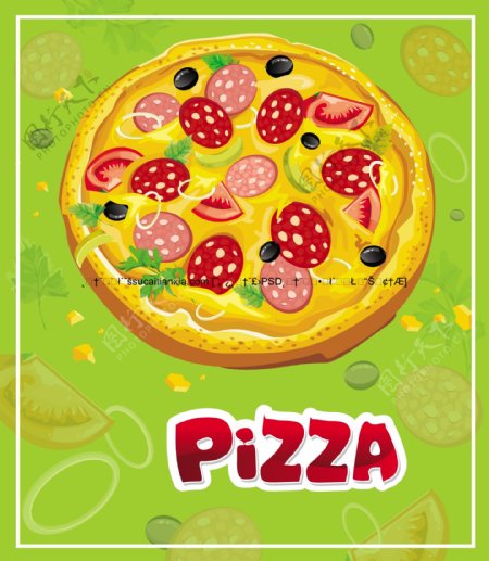 美味披萨菜谱矢量图下载