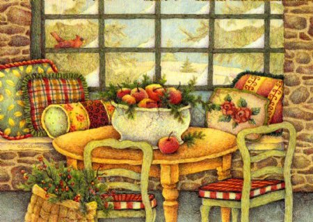 油画温馨餐桌图片