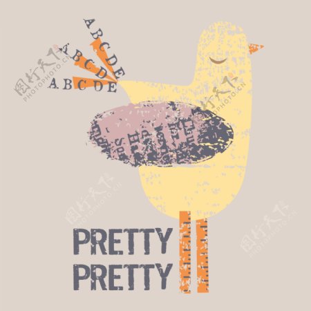 印花矢量图T恤图案图文结合卡通动物小黄鸡免费素材