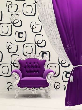 清新淡雅紫色沙发窗帘墙壁室内设计图片