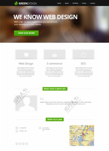 干净的网站模板PSD的绿色设计
