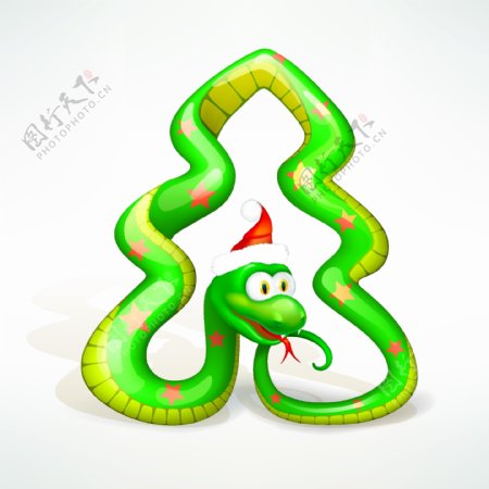 蛇形圣诞树矢量卡通