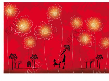 一款红色花朵封面设计背景