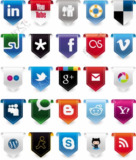 25惊人的功能区选项卡式的社会媒体图标