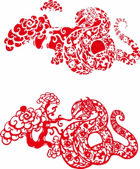 中国传统蛇形剪纸矢量图AI