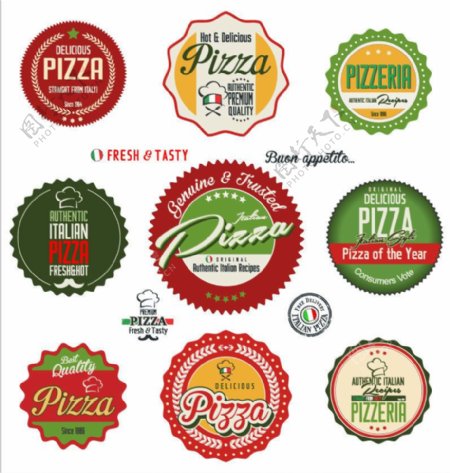 彩色披萨标签设计矢量素材