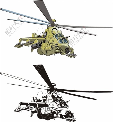 直升飞机阿帕奇战斗机矢量素材