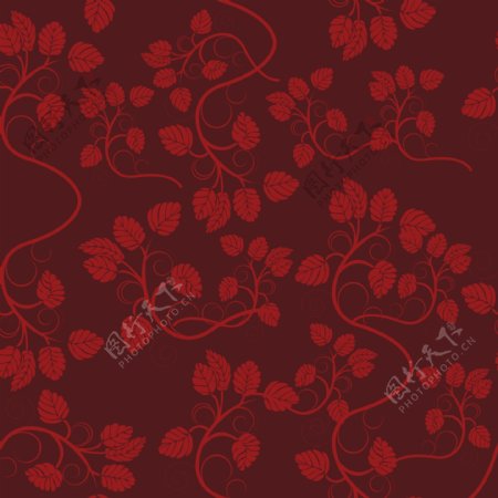 红色的花的叶无缝背景图案