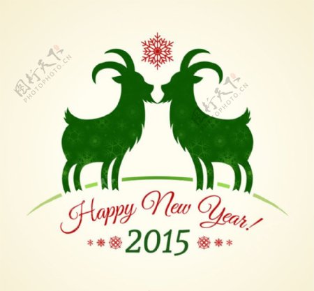 绿色山羊新年背景矢量素材