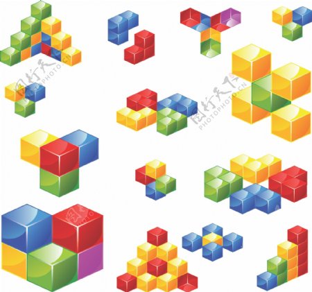立体方块组合图形矢量图AI