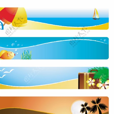 阳光明媚的海滩横幅banner矢量素材