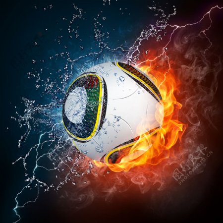 水火中的足球火焰水滴水珠图片