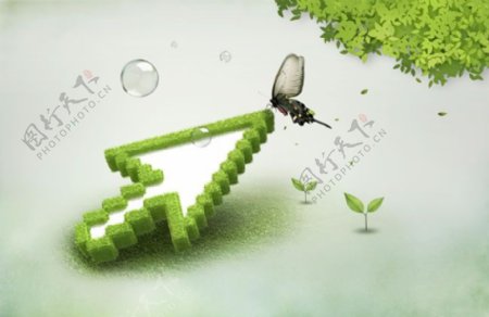 创意绿色箭头蝴蝶生态环保psd分层素材
