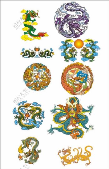 10款彩色中国龙矢量素材