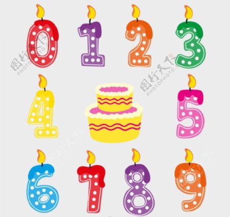 生日蛋糕数字蜡烛矢量素材