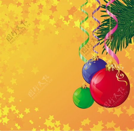 用金色的星星和鲜艳的气球矢量圣诞装饰