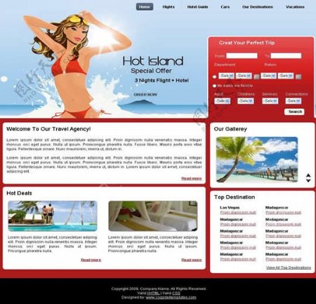 美女海洋沙滩夏季外出旅游指导页面网页模板