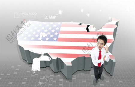 美国地图和商务男士