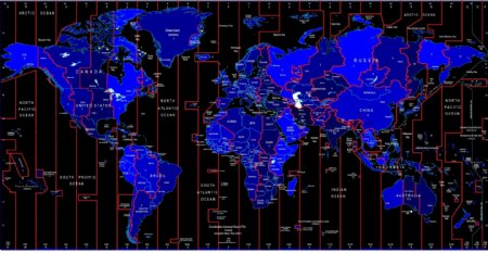 世界上的时区识别矢量地图