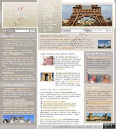 埃菲尔铁塔的偏移法国旅行网页模板