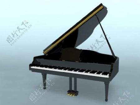 有光泽的黑色的大钢琴的3D模型