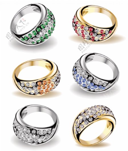 彩色钻石戒指的设计向量