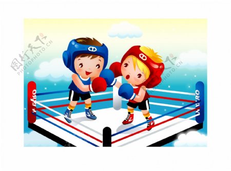 儿童拳击运动矢量素材