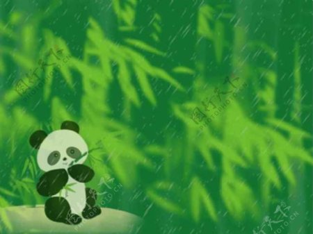 可爱的熊猫在雨中吃竹叶动态PPT模