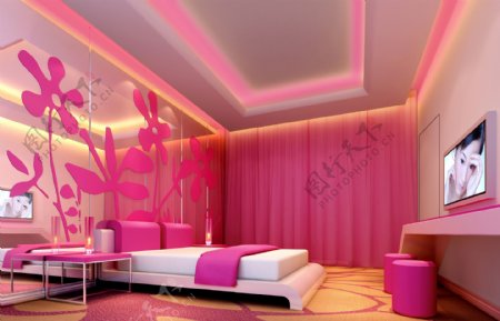 粉红色居室图片