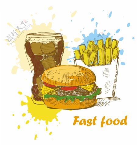 矢量汉堡快餐插画矢量图