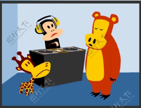 位图动物猴子熊唱片机免费素材