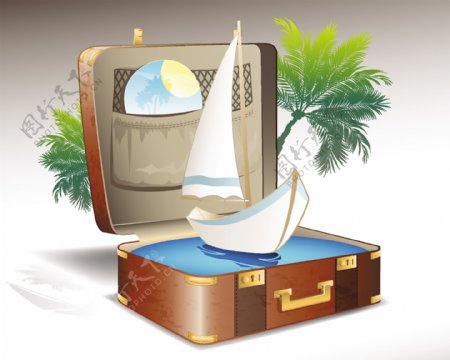 旅游要素和创作背景设置02个手提箱